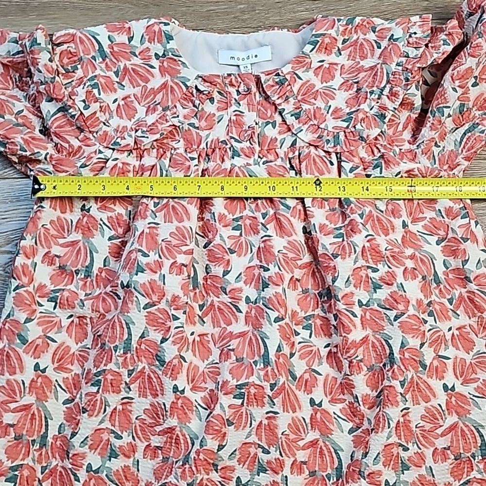 NWT Moodie Textured Cotton Coral Floral Print Ruffle Bib Collar Babydoll… - Picture 16 of 16
